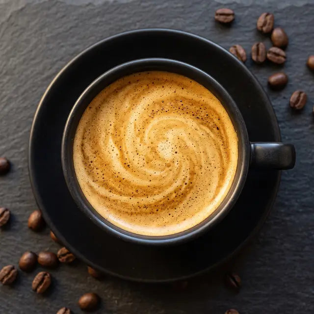 Top-down flat white with golden crema