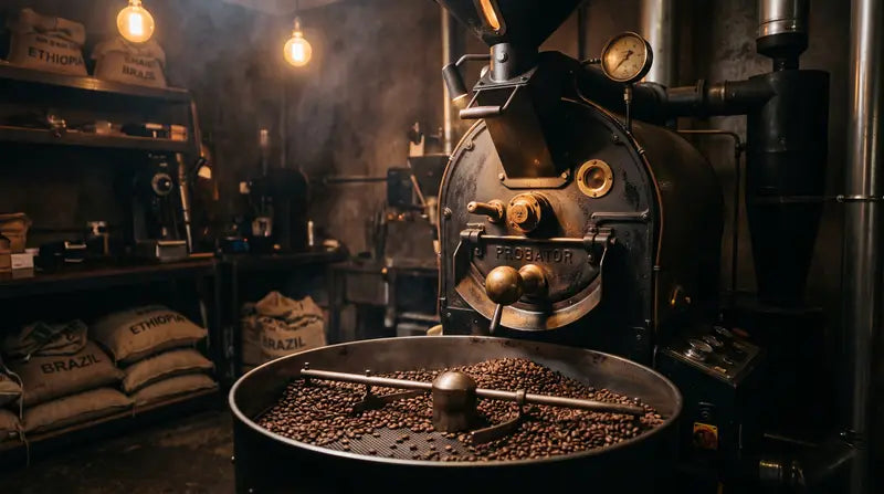Drum coffee roaster mid-roast