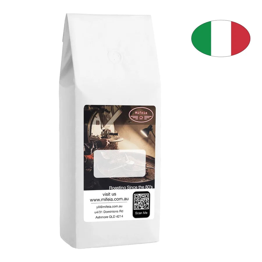 Mifeia Italian Style Extra-Bold Dark Roast coffee bag, labelled Roasting Since the 80&rsquo;s.