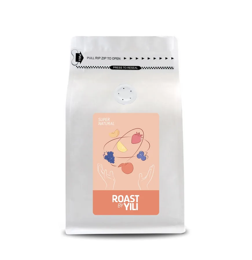 Roast By Yili Super Natural coffee bag.